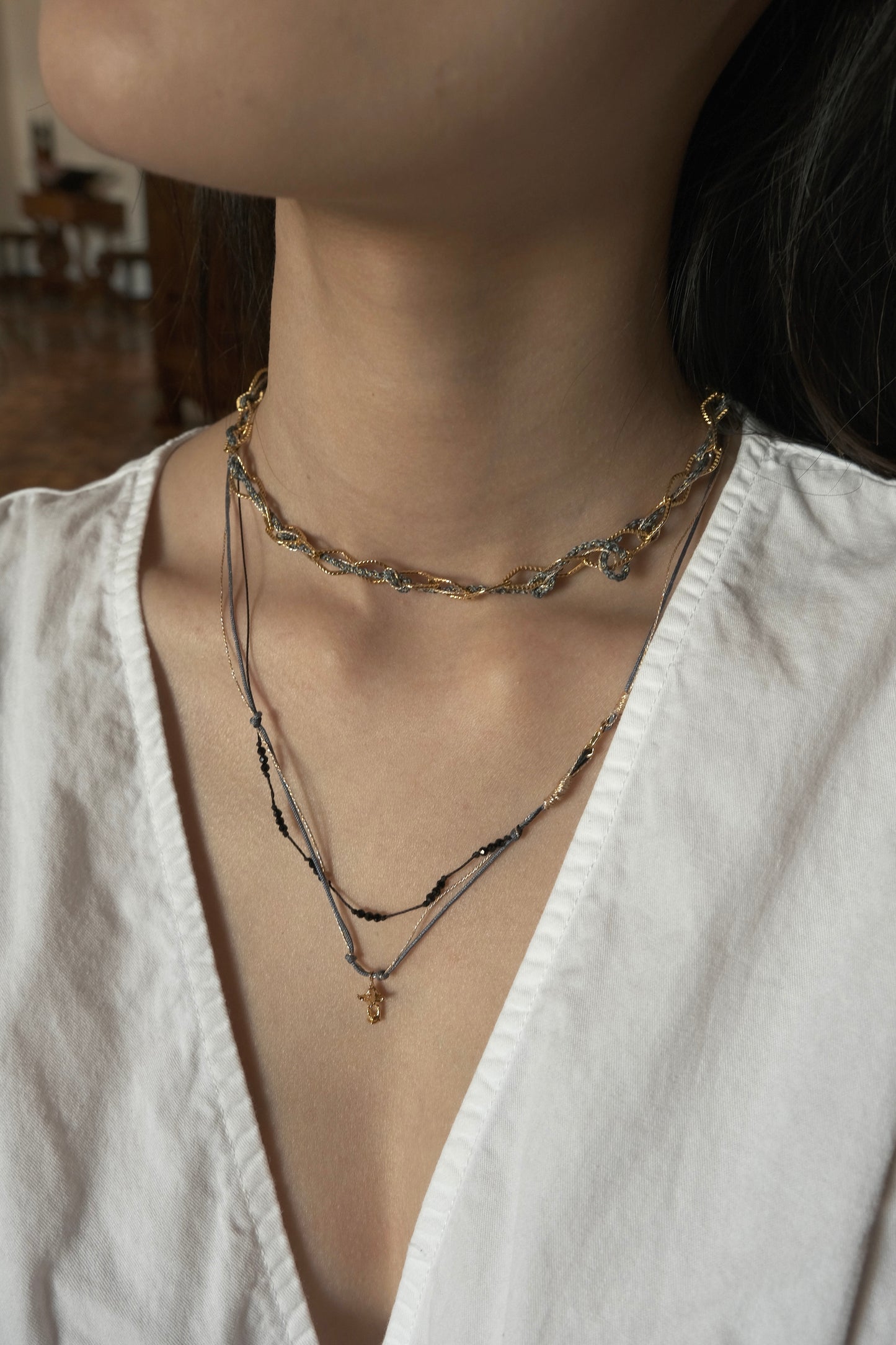 SMALL PAVILION BLACK CRYSTAL BRAIDED NECKLACE