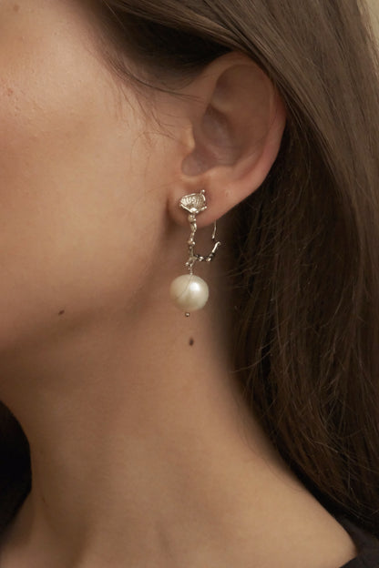 SHELL AND FRESHWATER PEARL EARRINGS (SILVER)