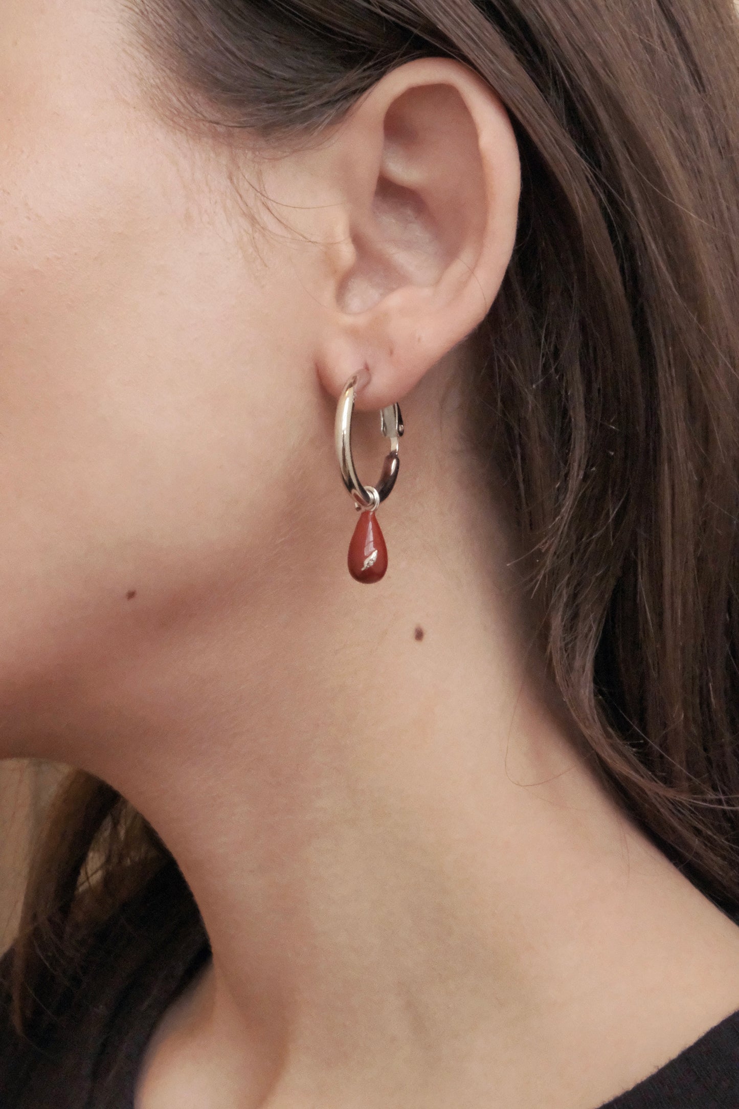 SMALL TEARDROP RED ENAMEL HOOP EARRINGS