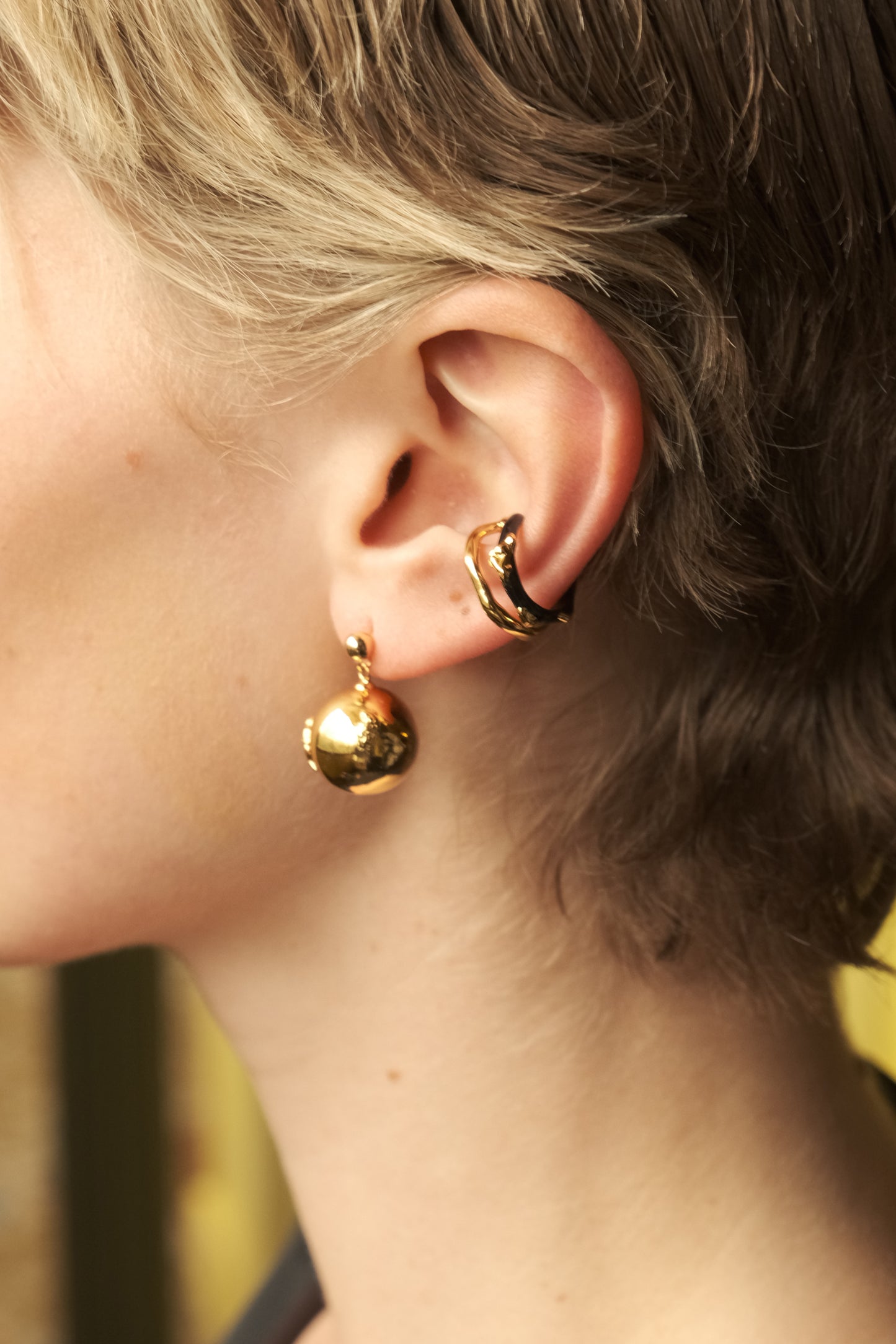 GOLD ENAMEL BELL EARRINGS (SMALL)