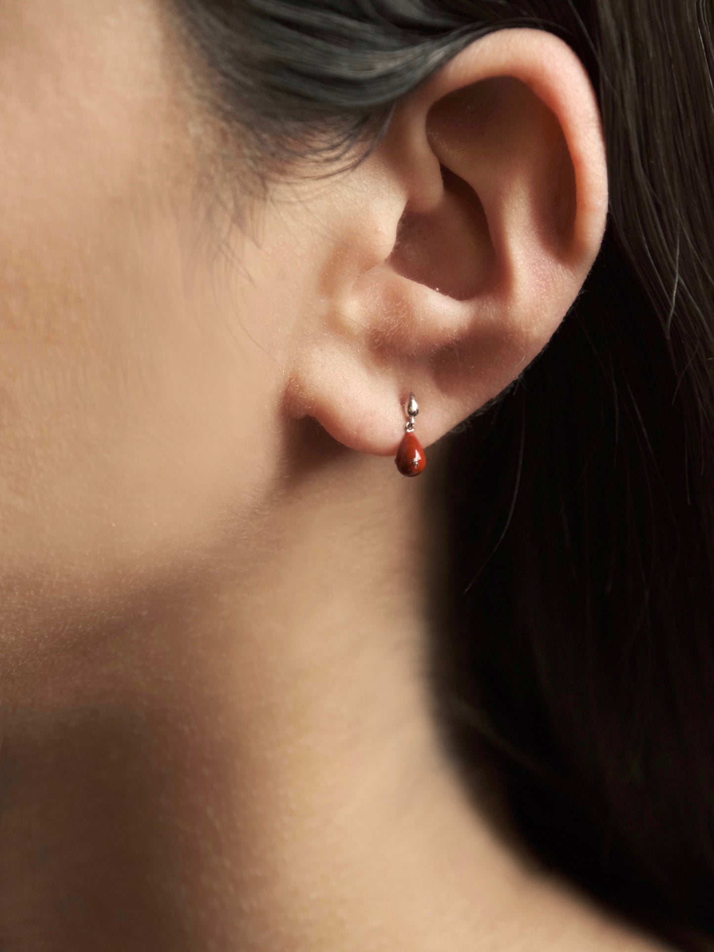 SMALL TEARDROP RED ENAMEL EARRINGS