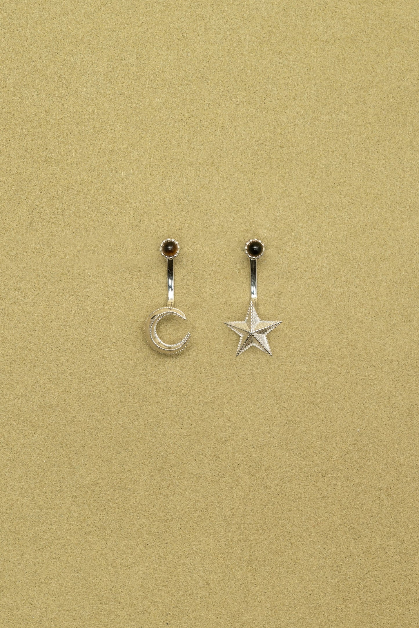 MOON & STAR TIGER'S EYE STUD EARRINGS