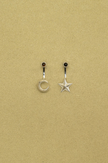 MOON & STAR TIGER'S EYE STUD EARRINGS