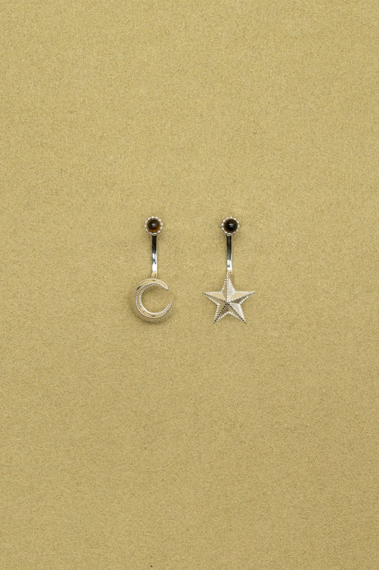 MOON & STAR TIGER'S EYE STUD EARRINGS