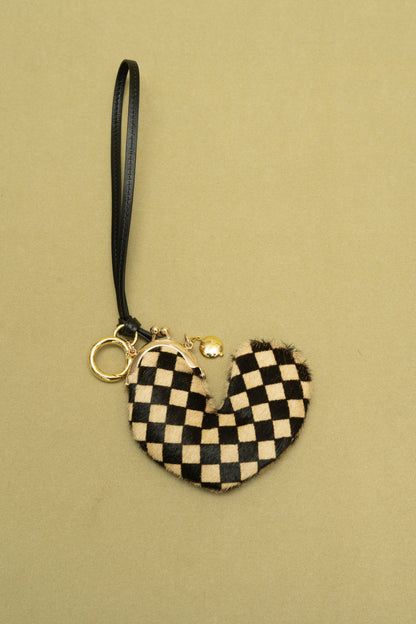 CHECKERBOARD HORSE HAIR HEART COIN PURSE / CHARM