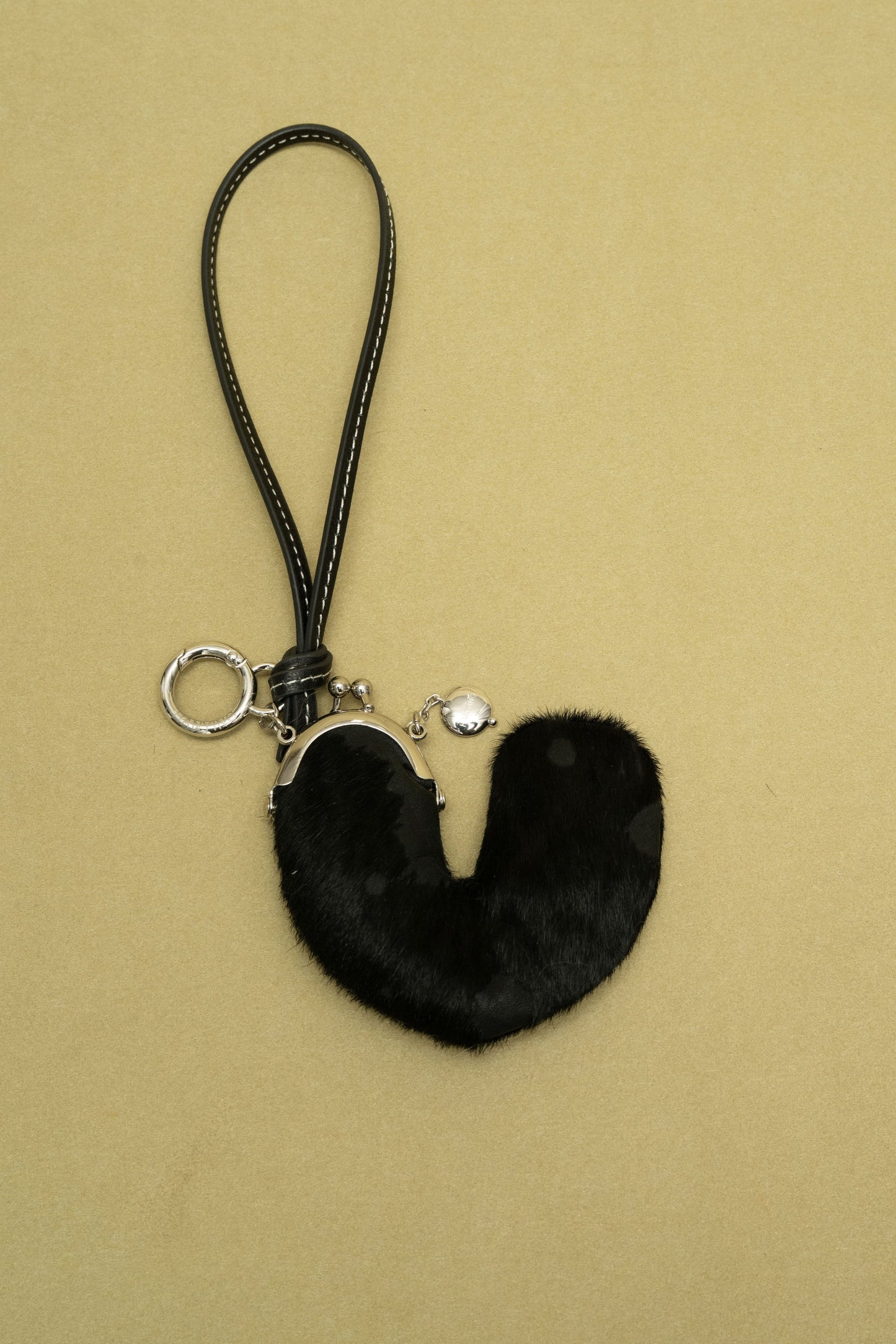 BLACK COW PATTERN HORSE HAIR HEART COIN PURSE / CHARM