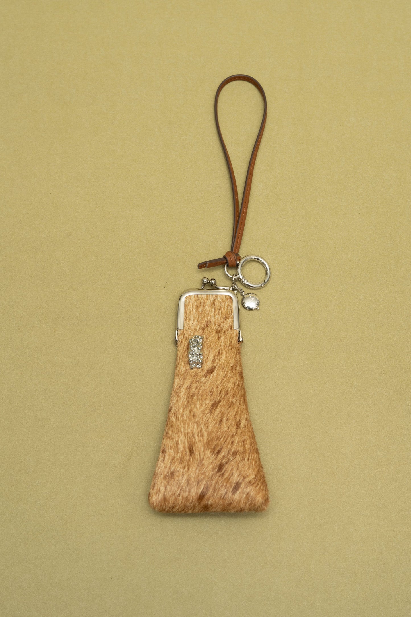 CORAL CLASP BROWN SPOTTED HORSE HAIR COIN PURSE / CHARM