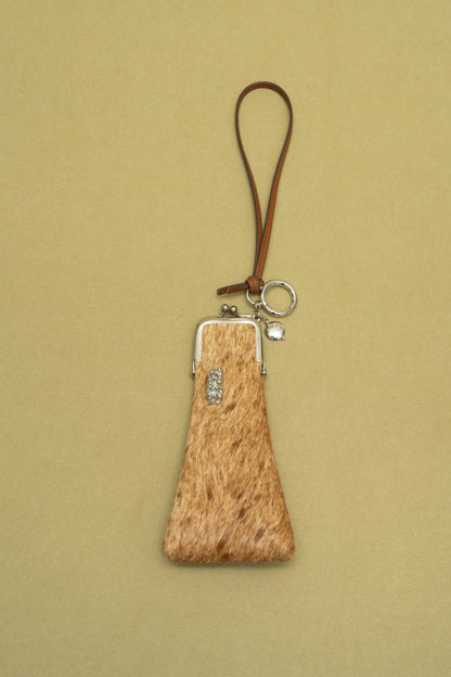 CORAL CLASP BROWN SPOTTED HORSE HAIR COIN PURSE / CHARM