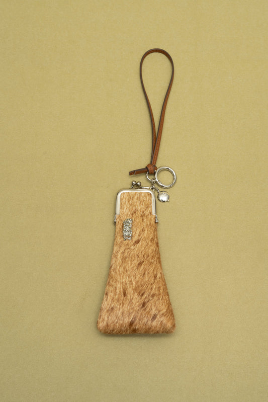 CORAL CLASP BROWN SPOTTED HORSE HAIR COIN PURSE / CHARM