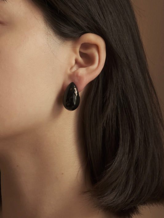 WATER DROP BLACK ENAMEL EARRINGS