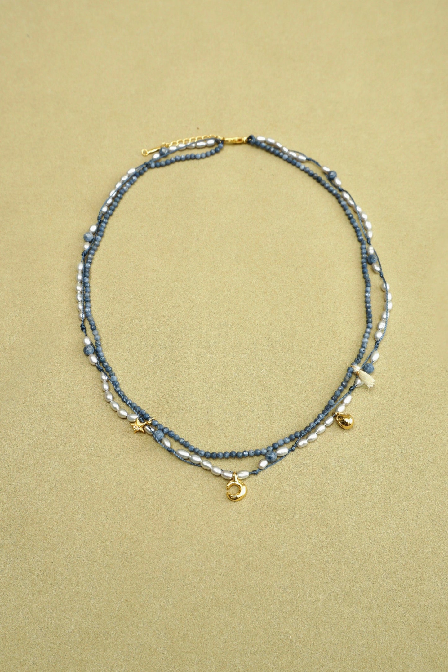 DOUBLE-LAYER MOON & STAR BLUE CORAL BEADED NECKLACE