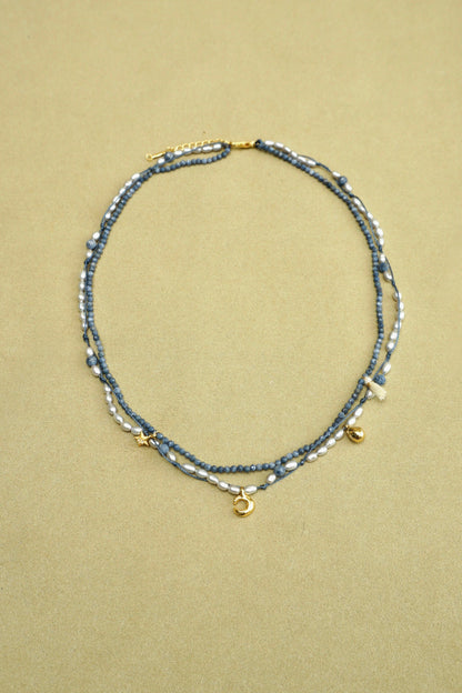 DOUBLE-LAYER MOON & STAR BLUE CORAL BEADED NECKLACE