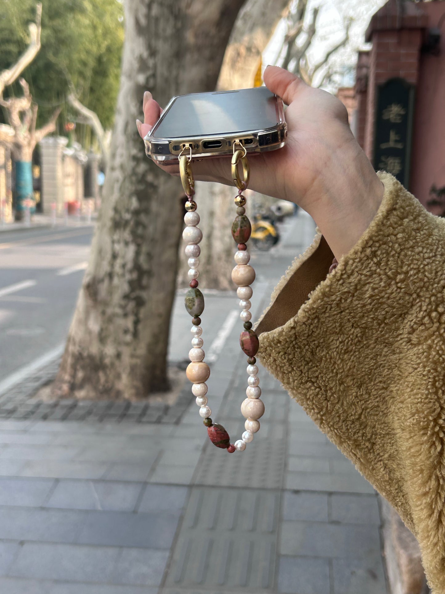 FLOWER JASPER BEADED PHONE CHARM