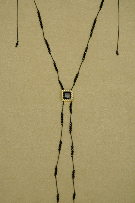 ZIRCON BUTTON BLACK CRYSTAL BRAIDED NECKLACE