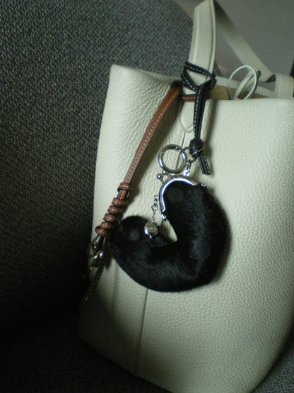 BLACK COW PATTERN HORSE HAIR HEART COIN PURSE / CHARM