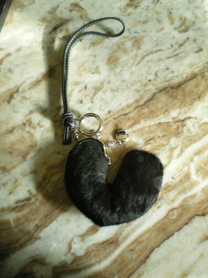 BLACK COW PATTERN HORSE HAIR HEART COIN PURSE / CHARM