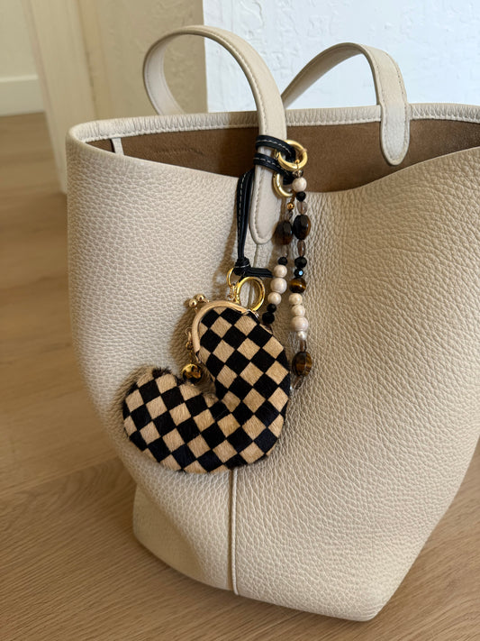 CHECKERBOARD HORSE HAIR HEART COIN PURSE / CHARM
