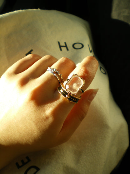 HANDCRAFTED PINK CRYSTAL ENGRAVED RING | SILVER