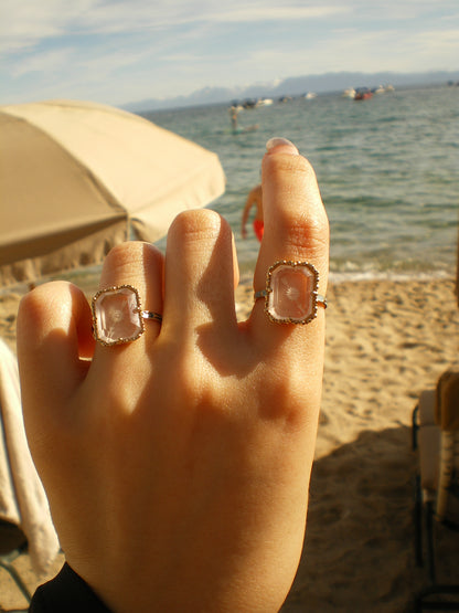 HANDCRAFTED PINK CRYSTAL ENGRAVED RING | SILVER