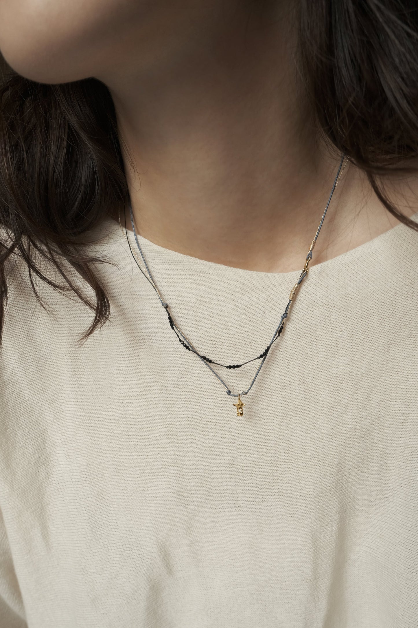 SMALL PAVILION BLACK CRYSTAL BRAIDED NECKLACE