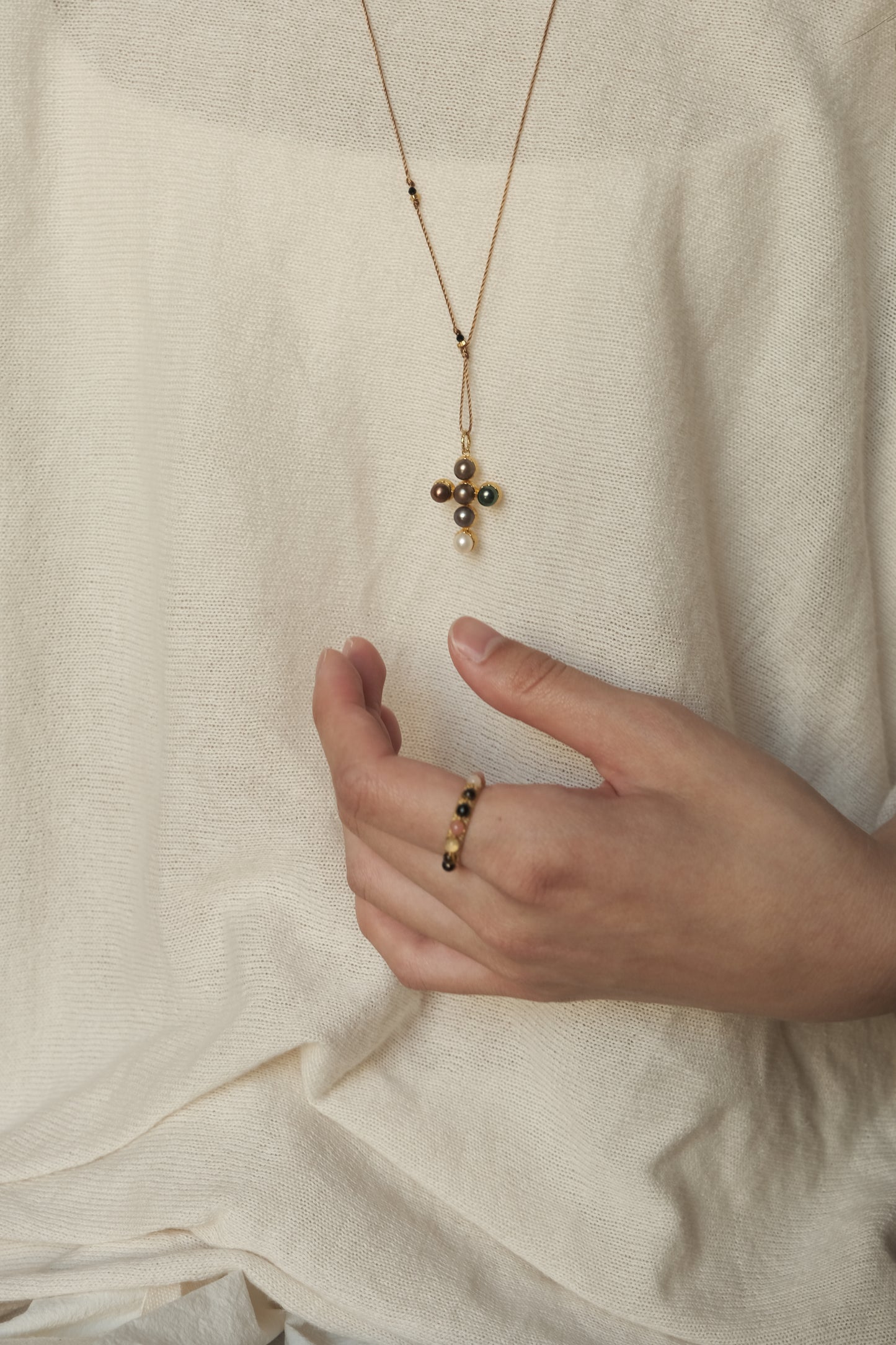 COLORFUL CROSS FRESHWATER PEARL NECKLACE