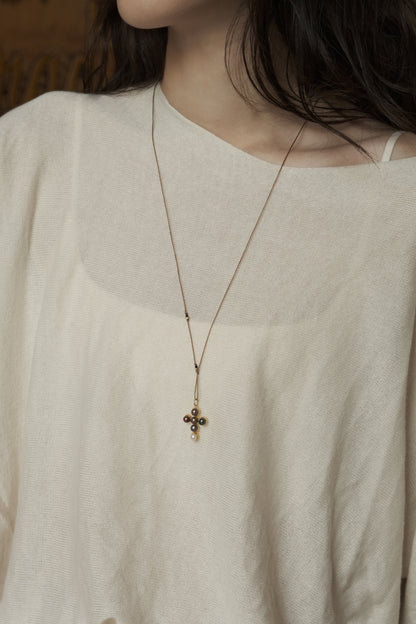 COLORFUL CROSS FRESHWATER PEARL NECKLACE