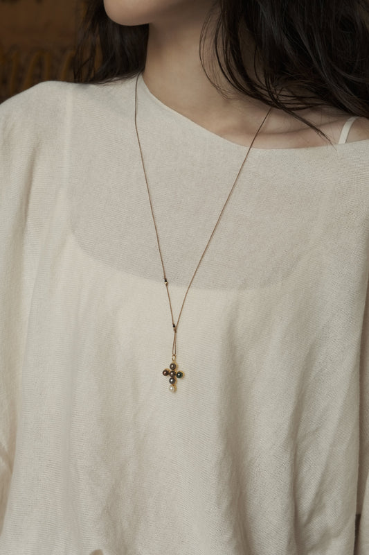 COLORFUL CROSS FRESHWATER PEARL NECKLACE
