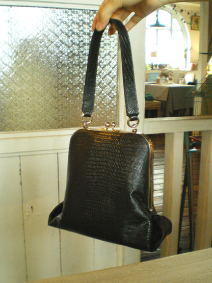 BLACK CROCODILE LEATHER BAG