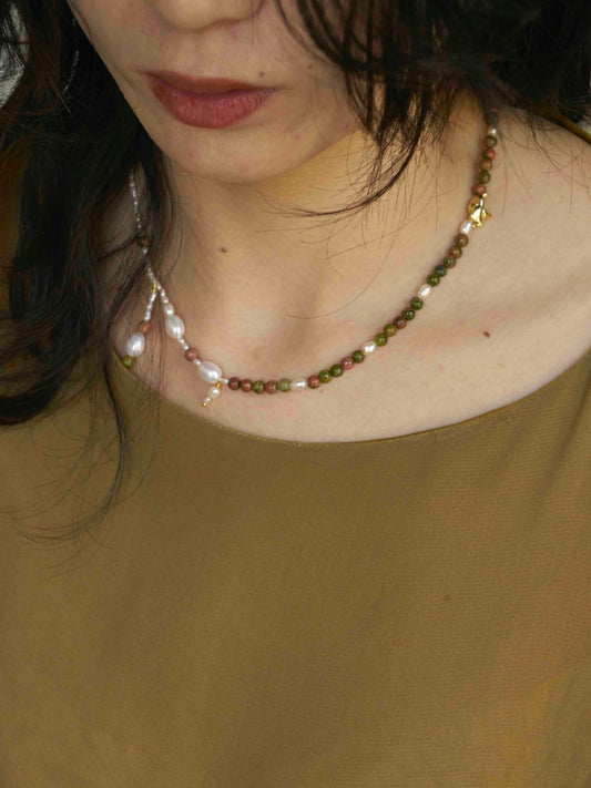 UNAKITE PEARL NECKLACE