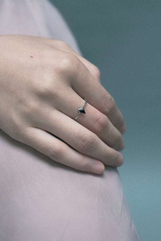 ERODED HEART THIN CHAIN RING (BLACK, SILVER)