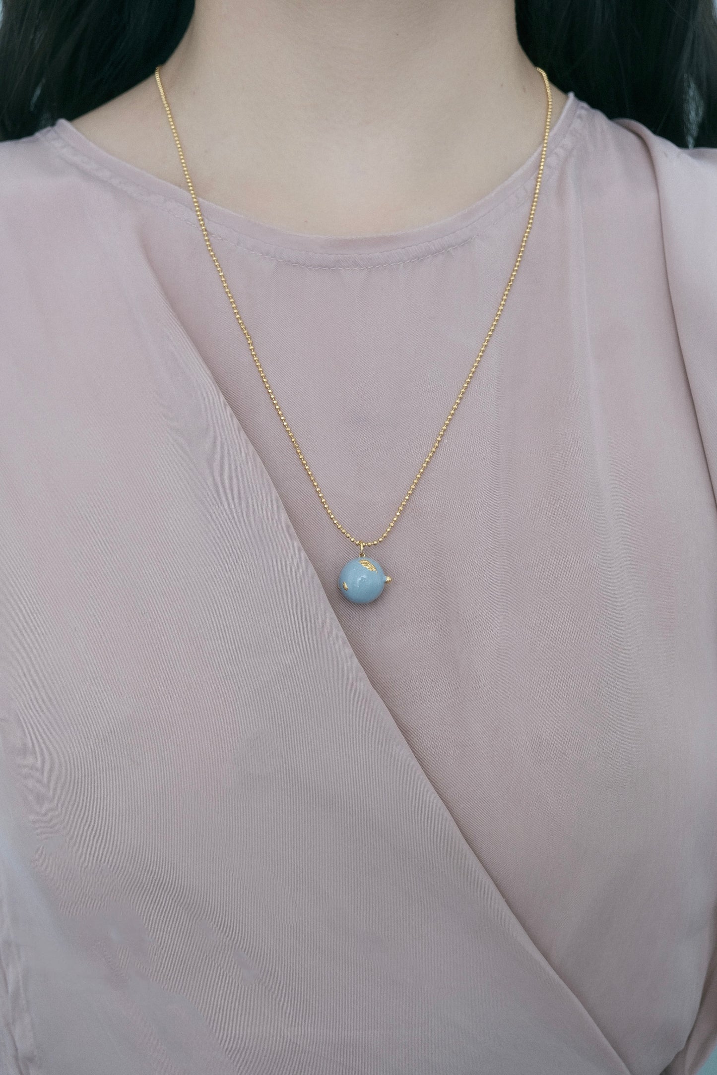 BLUE ENAMEL BALL NECKLACE WITH HIDDEN PEARLS