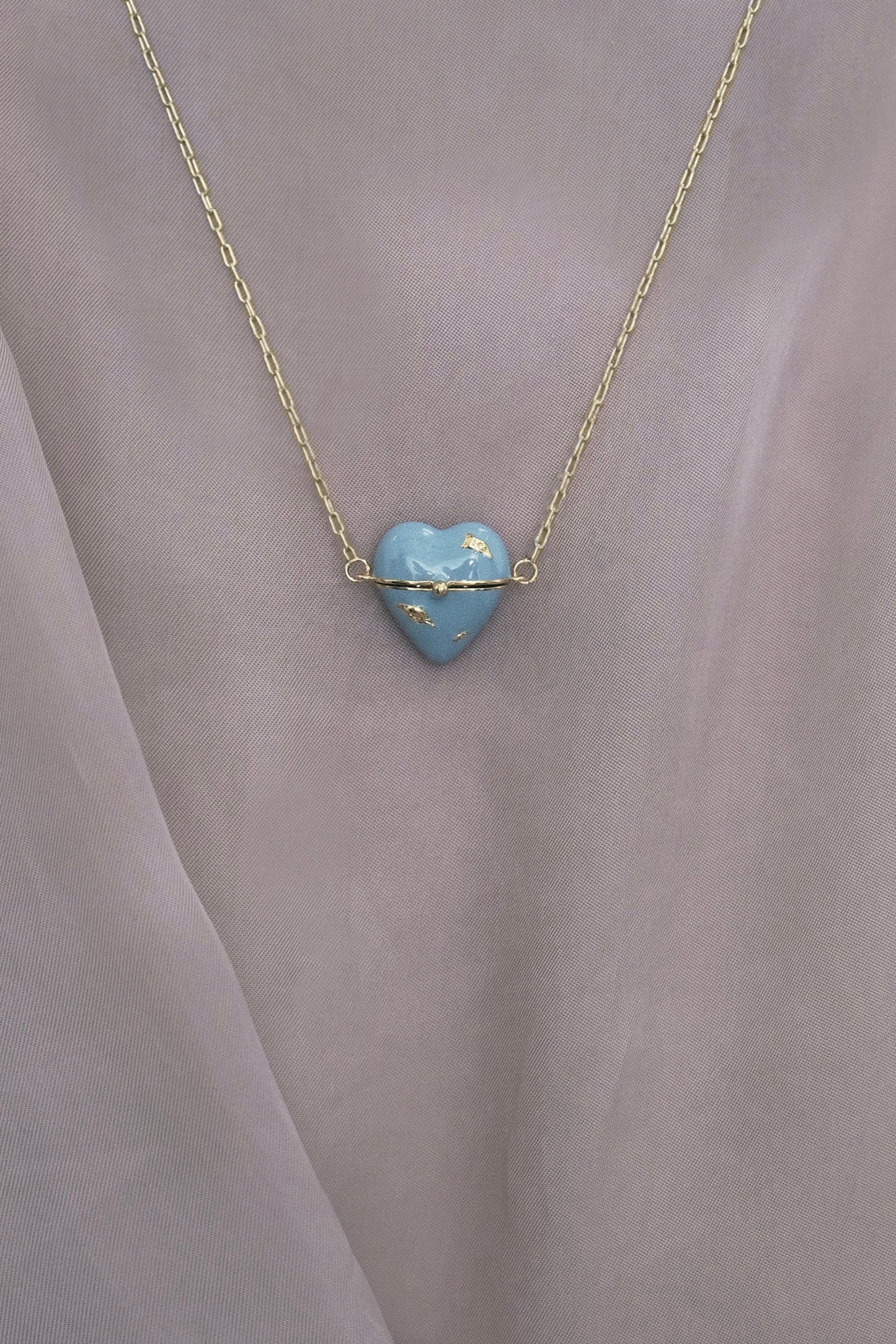 BLUE ENAMEL HEART LOCKET NECKLACE WITH HIDDEN PEARLS