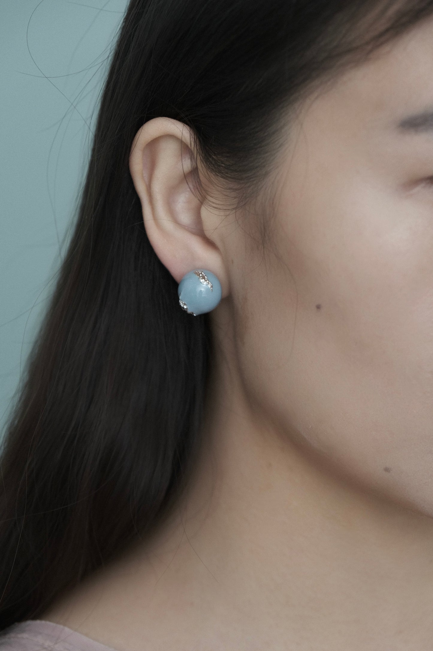 HANDCRAFTED BLUE ENAMEL SILVER BALL EARRINGS