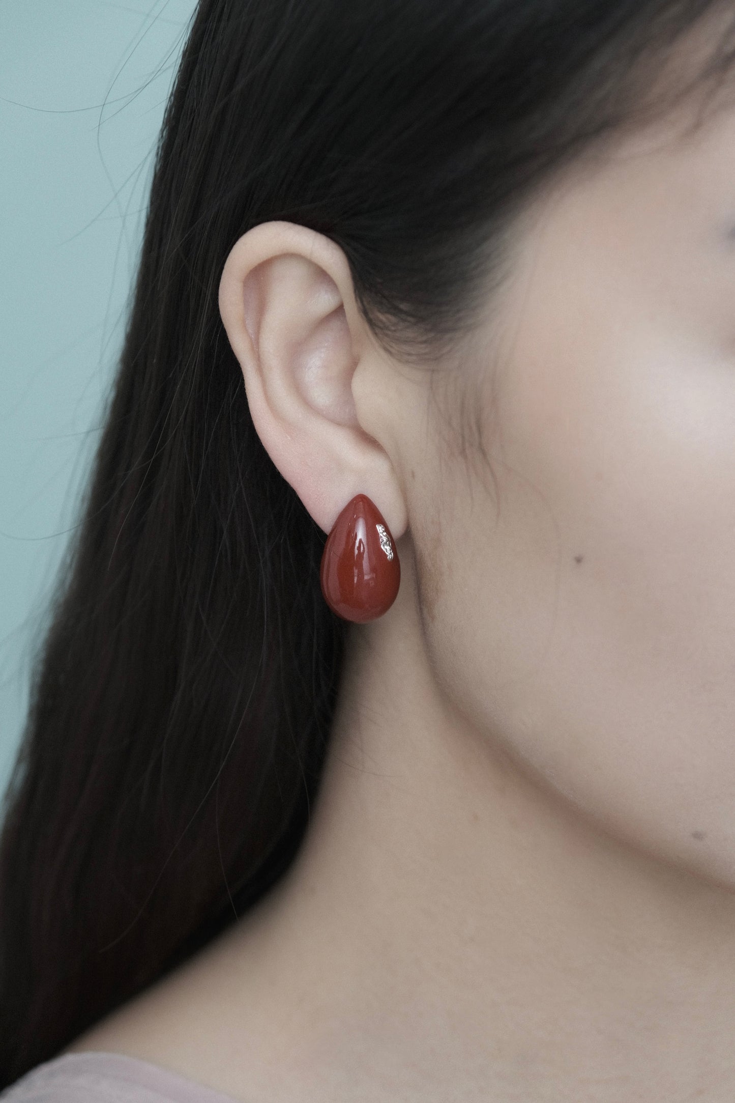 WATER DROP RED ENAMEL EARRINGS