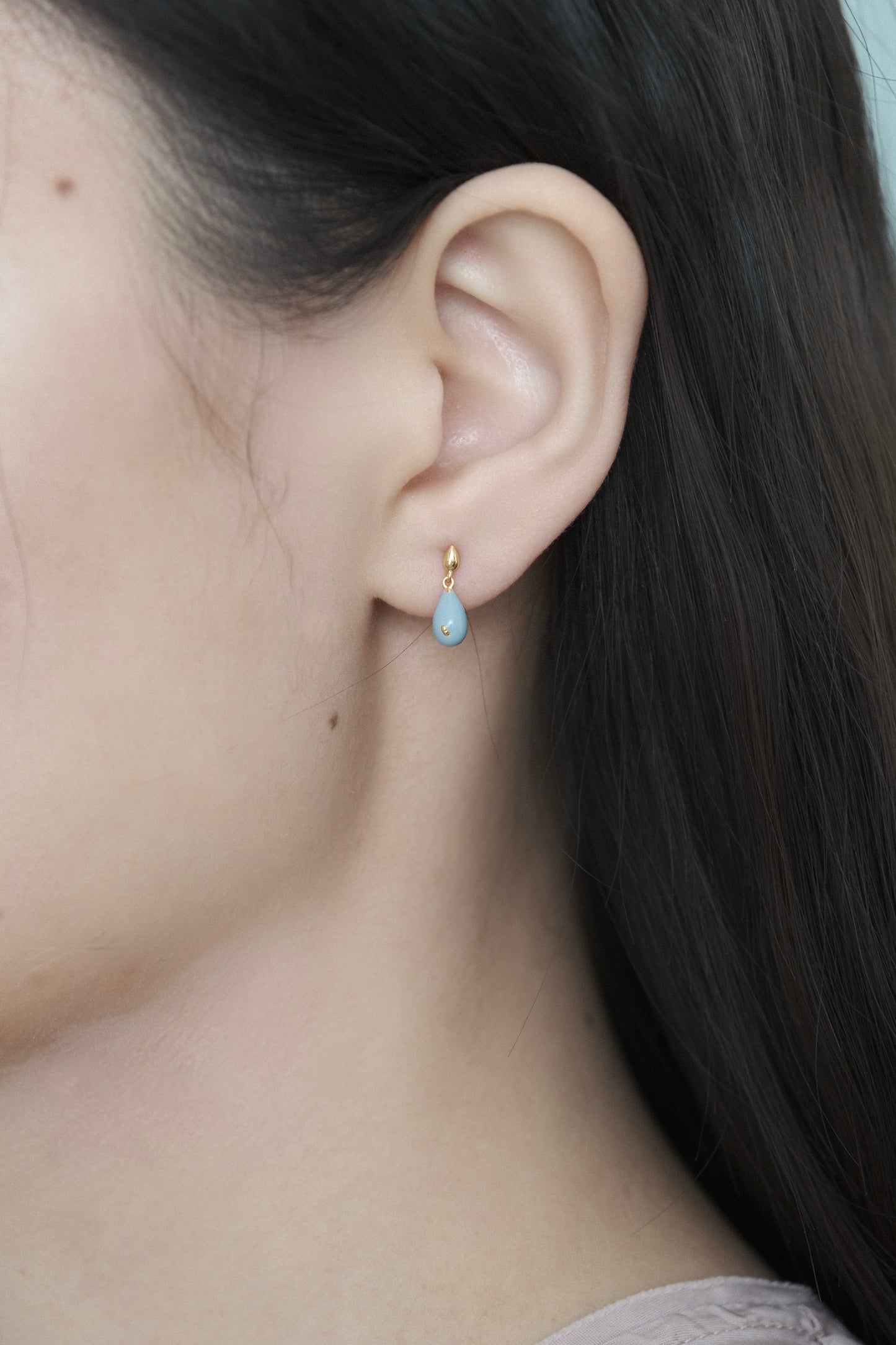 SMALL TEARDROP BLUE ENAMEL EARRINGS