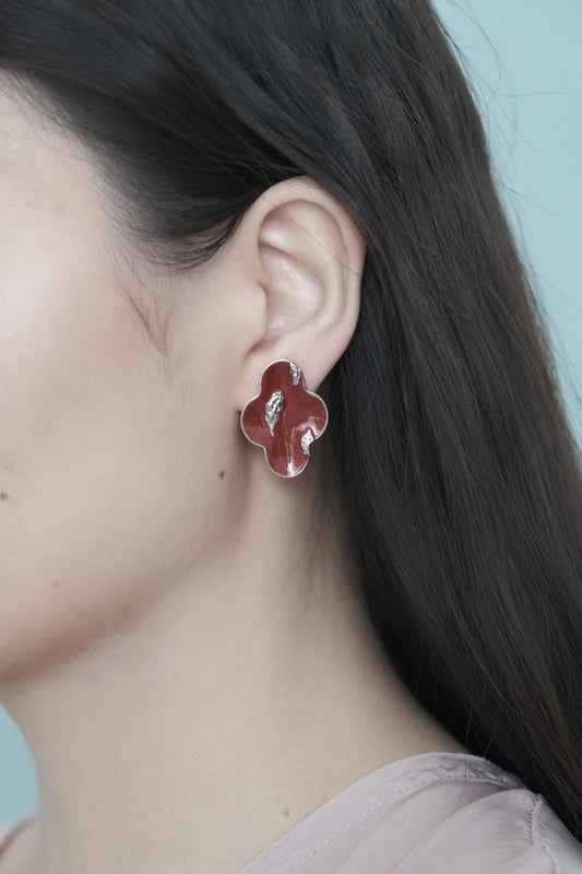 PEONY RED ENAMEL EARRINGS