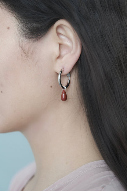 SMALL TEARDROP RED ENAMEL HOOP EARRINGS