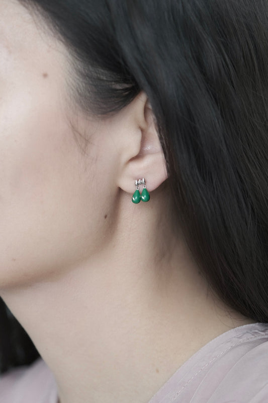 DOUBLE-LAYER TEARDROP GREEN ENAMEL EARRINGS