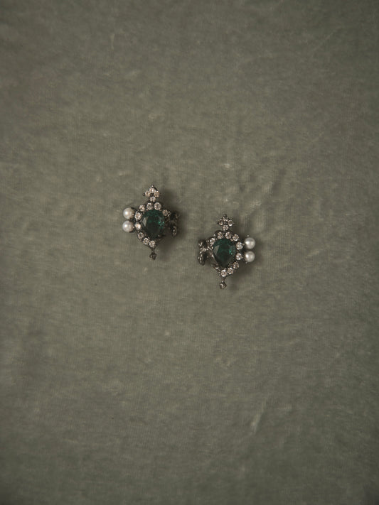 MELTED PEARL EARRINGS WITH ZIRCON (GREEN)