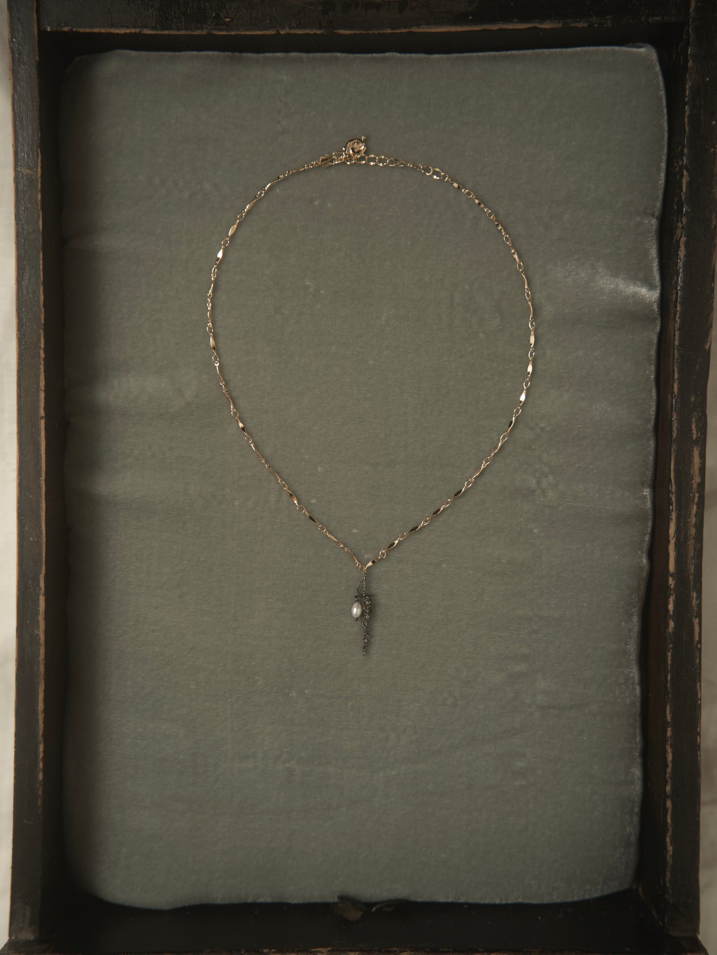 ROSE AND SWORD NECKLACE (ANTIQUED)