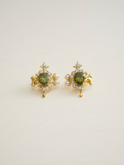 MOLTEN ZIRCON GOLD EARRINGS (OLIVE)