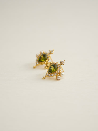 MOLTEN ZIRCON GOLD EARRINGS (OLIVE)