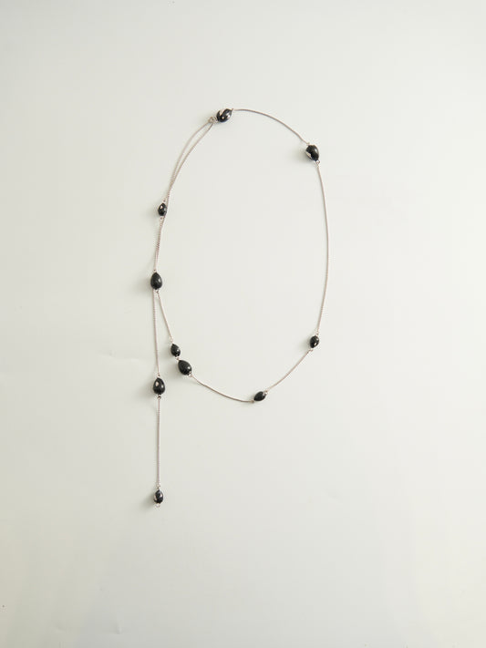 ADJUSTABLE DOUBLE_LAYER ENAMEL NECKLACE (BLACK & SILVER)