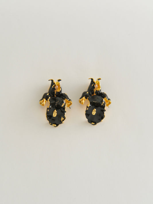 GOLD ENAMEL IRIS EARRINGS (SINGLE)