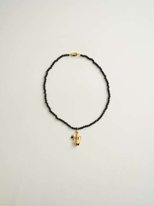 BLACK & GOLD ENAMEL TEAPOT GEMSTONE NECKLACE