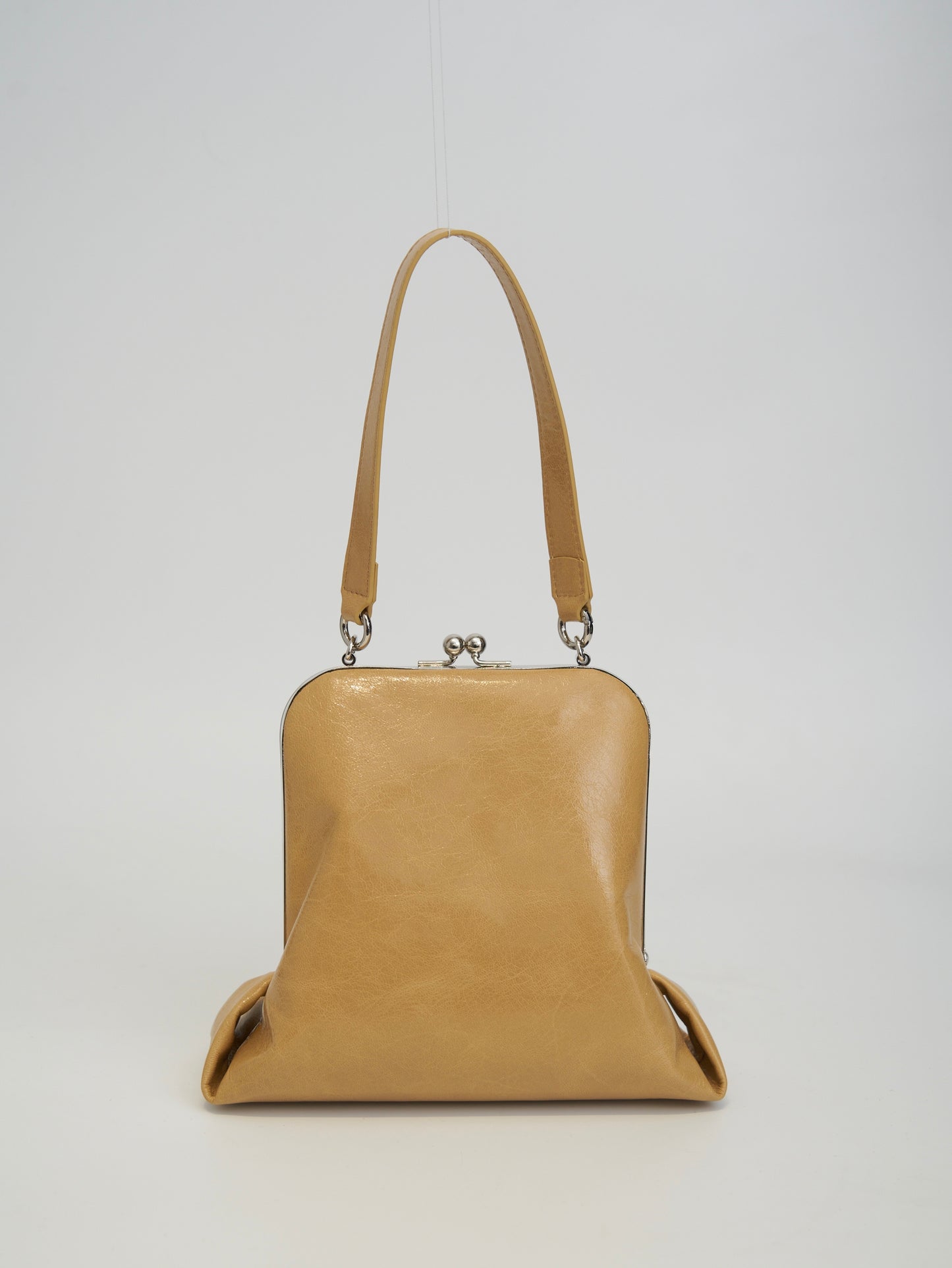 KHAKI SQUARE-SHAPED COW LEATHER HANDBAG