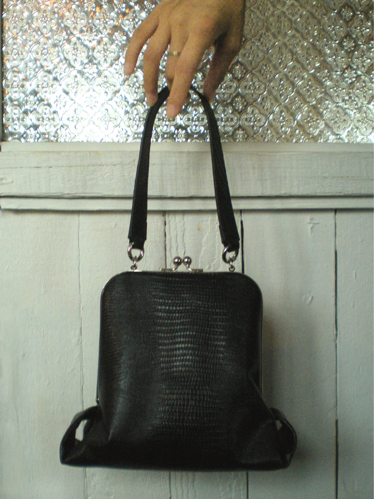 BLACK CROCODILE LEATHER BAG